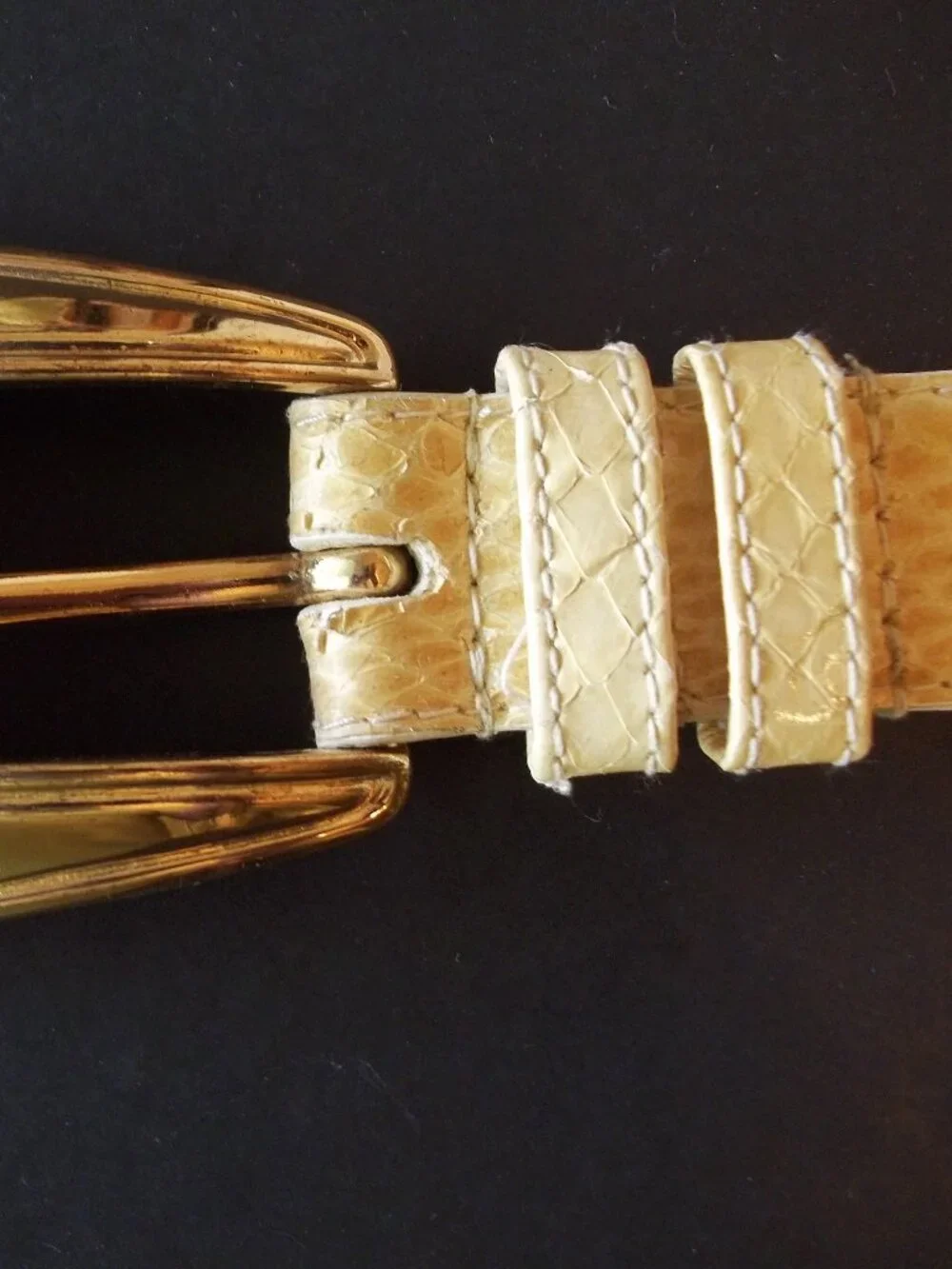 Vintage Genuine Snake Skin Ladies Belt, Pale Yellow Beige, L Taiwan